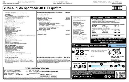 Manhattan Gray Metallic 2023 Audi A5 40 Premium