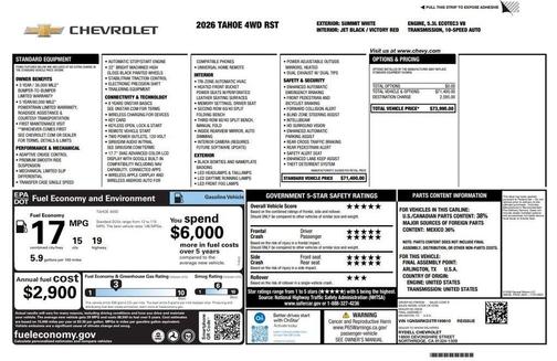 Summit White 2026 Chevrolet Tahoe RST