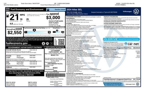 Silver Bird Metallic 2024 Volkswagen Atlas 2.0T SEL