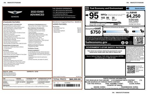 Alta White 2023 Genesis GV60 Advanced