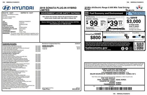 Hyper White 2019 Hyundai Sonata Plug-In Hybrid Limited