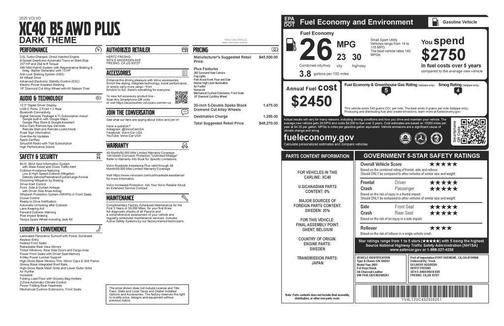 Black 2025 Volvo XC40 B5 Plus Dark Theme