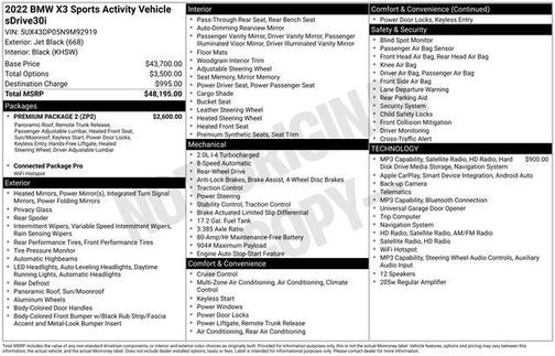 Jet Black 2022 BMW X3 sDrive30i