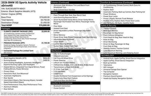 Black Sapphire Metallic 2026 BMW X5 xDrive40i