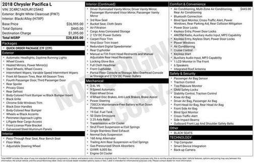 Bright White Clearcoat 2018 Chrysler Pacifica L