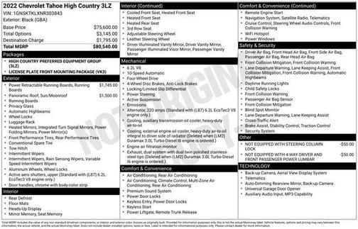 Black 2022 Chevrolet Tahoe 4WD High Country