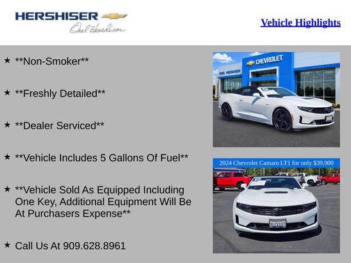 Summit White 2024 Chevrolet Camaro RWD Convertible LT1