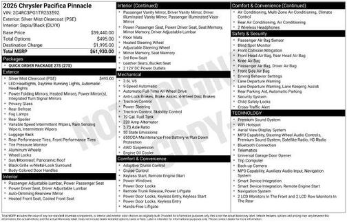 Silver Mist Clearcoat 2026 Chrysler Pacifica Pinnacle