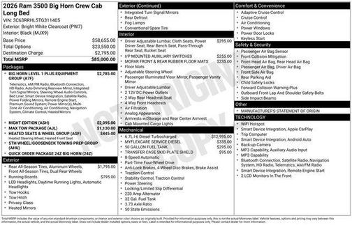 Bright White Clearcoat 2026 RAM 3500 Big Horn