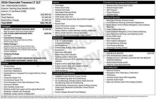 Sterling Gray Metallic 2026 Chevrolet Traverse LT