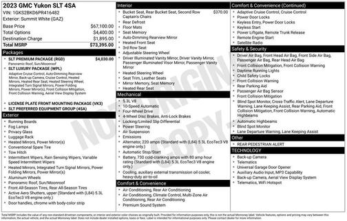 Summit White 2023 GMC Yukon SLT