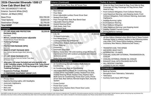 Summit White 2026 Chevrolet Silverado 1500 LT