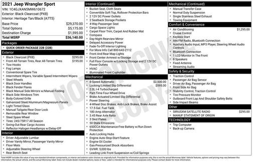 Black Clearcoat 2021 Jeep Wrangler Sport