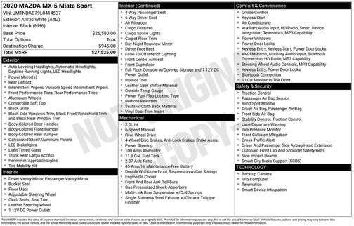 2020 Mazda MX-5 Miata Sport