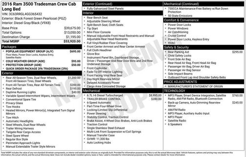 Black Forest Green Pearlcoat 2016 RAM 3500 Tradesman