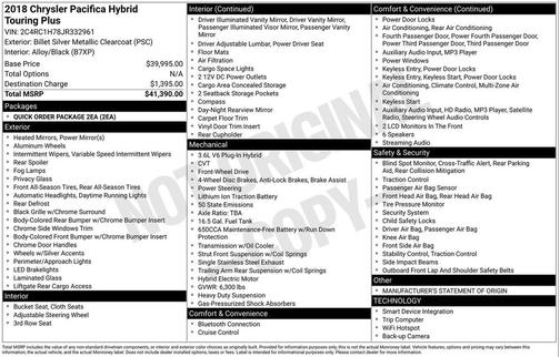 Billet Silver Metallic Clearcoat 2018 Chrysler Pacifica Hybrid Touring Plus