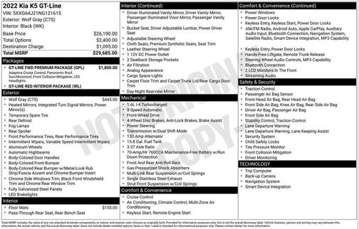 Wolf Gray 2022 Kia K5 GT-Line