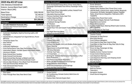 Aurora Black Pearl 2025 Kia K5 GT-Line
