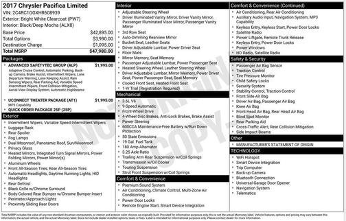 Bright White Clearcoat 2017 Chrysler Pacifica Limited
