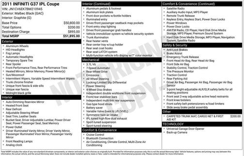 2011 INFINITI G37 IPL