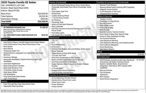 Black Sand Pearl 2020 Toyota Corolla SE