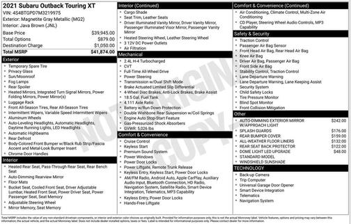 2021 Subaru Outback Touring XT