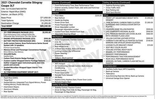 2021 Chevrolet Corvette Stingray w/3LT