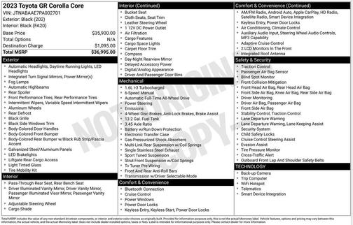 Black 2023 Toyota GR Corolla Core