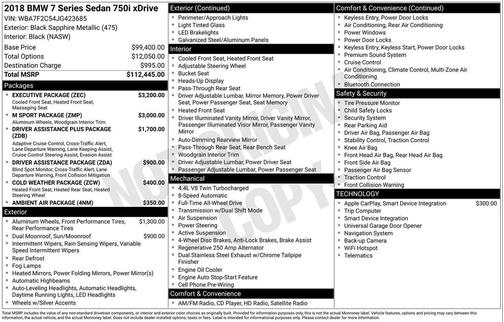 Black Sapphire Metallic 2018 BMW 750 i xDrive