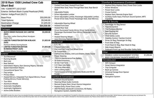 2018 RAM 1500 Limited Crew Cab 4x4 5'7' Box