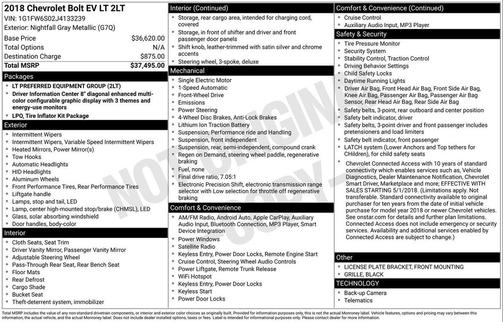 Nightfall Gray Metallic 2018 Chevrolet Bolt EV LT