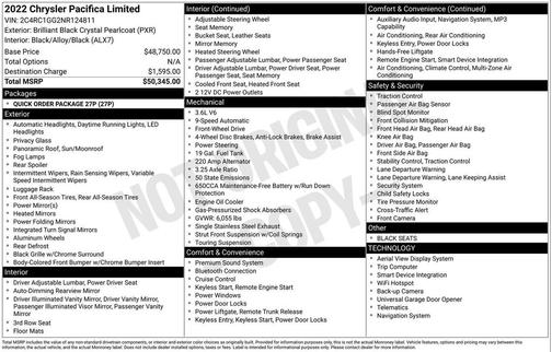 Brilliant Black Crystal Pearlcoat 2022 Chrysler Pacifica Limited