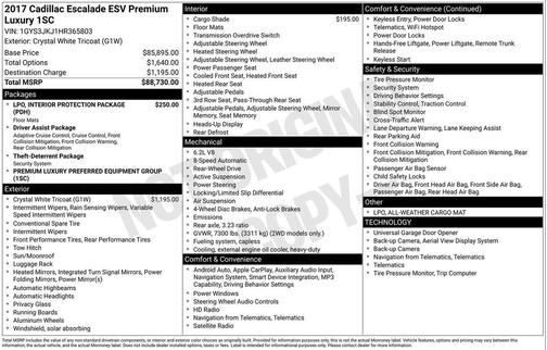 Crystal White Tricoat 2017 Cadillac Escalade ESV Premium Luxury