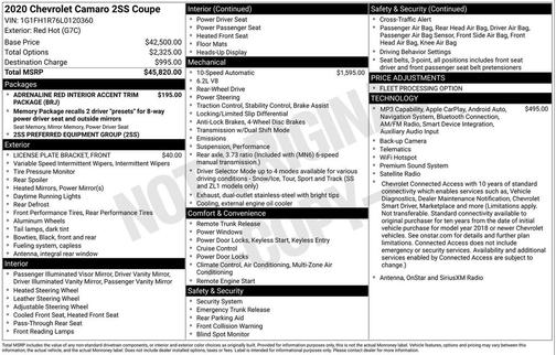 Red Hot 2020 Chevrolet Camaro 2SS