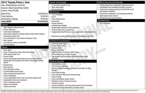 2012 Toyota Prius c One