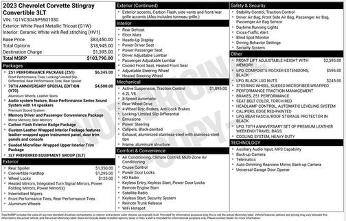 2023 Chevrolet Corvette Stingray w/3LT