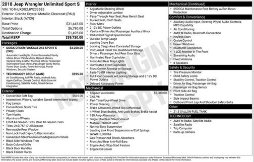 2018 Jeep Wrangler Unlimited Sport