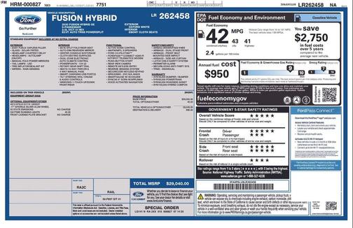 Oxford White 2020 Ford Fusion Hybrid SE
