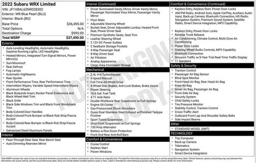 2022 Subaru WRX Limited