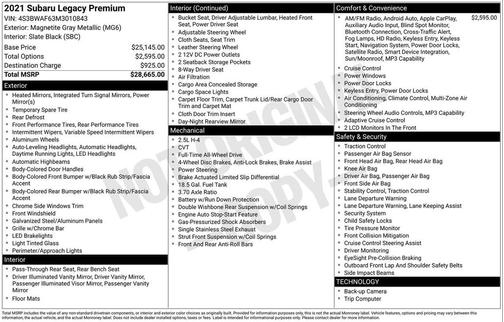 2021 Subaru Legacy Premium