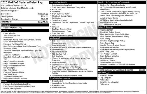 2020 Mazda Mazda3 FWD w/Select Package