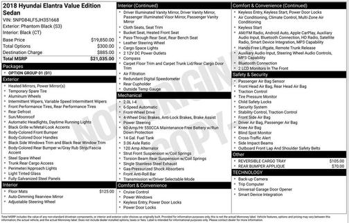 2018 Hyundai ELANTRA Value Edition