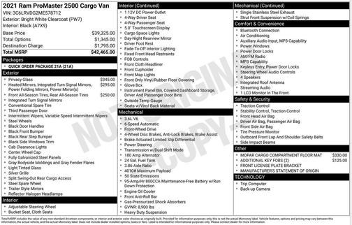 Bright White Clearcoat 2021 RAM ProMaster 2500 High Roof