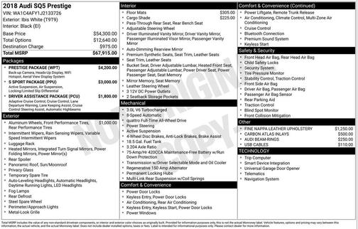 2018 Audi SQ5 3.0T Prestige