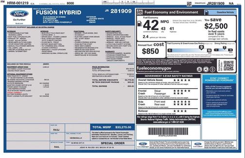 Oxford White 2018 Ford Fusion Hybrid SE