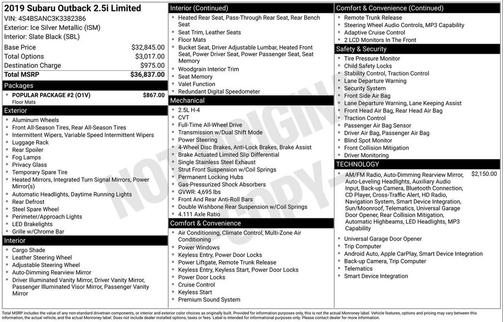 2019 Subaru Outback 2.5i Limited