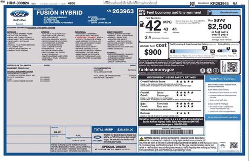 Oxford White 2019 Ford Fusion Hybrid SE