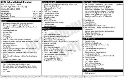 Crystal White Pearl 2022 Subaru Outback Premium