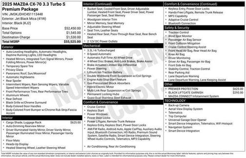 Jet Black Mica 2025 Mazda CX-70 3.3 Turbo S Premium Package