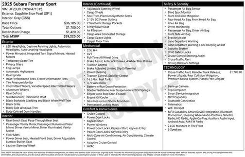 Sapphire Blue Pearl 2025 Subaru Forester Sport